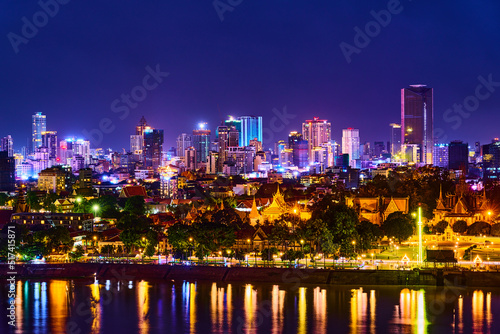 city skyline at night phnom penh cambodia