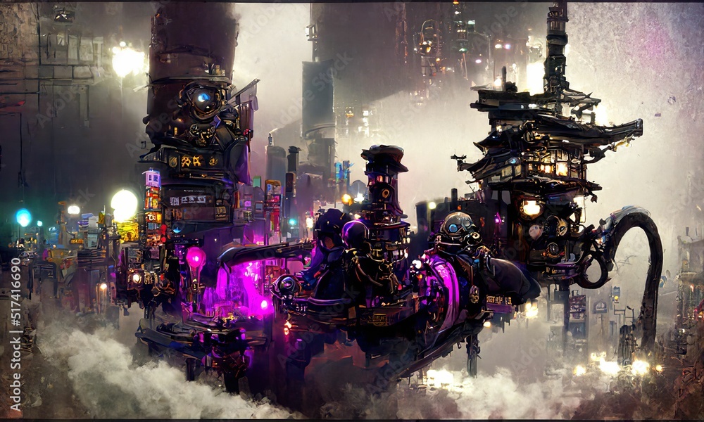 cyber steampunk city. Generative AI Technology Illustration Stock | Adobe  Stock