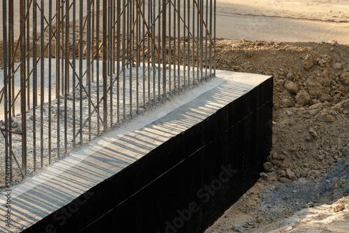 Approximation of reinforced concrete foundation with metal armoring, reinforcement. Durable construction