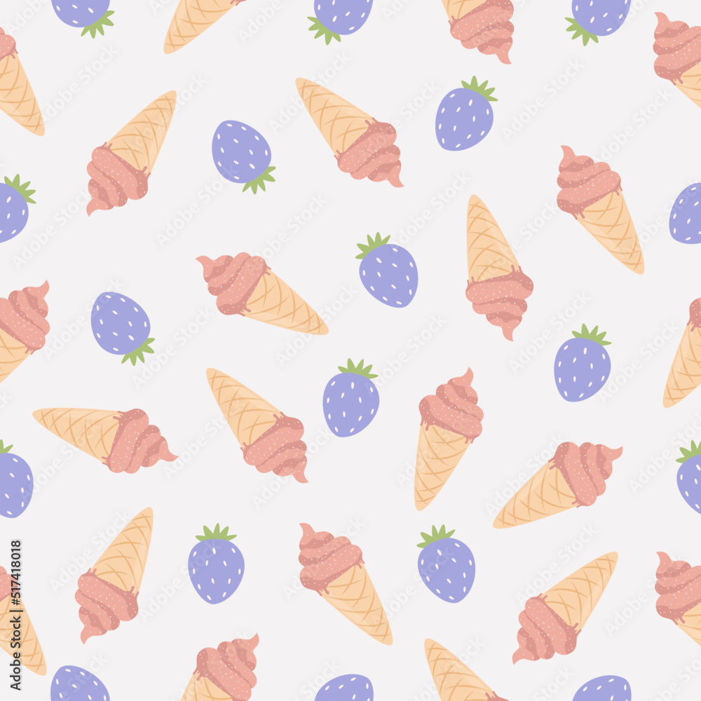 Stawbery ice cream seamless pattern. Stylish food texture. Summer ice cream pattern design for fabric, wallpaper or wrapping paper.Vector ilustration Stawbery ice cream seamless pattern. Stylish food texture. Summer ice cream pattern design for fabric, wallpaper or wrapping paper.Vector ilustration