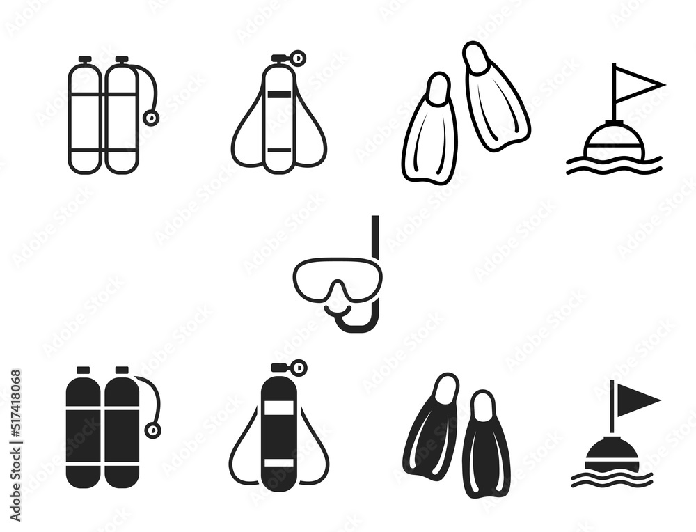 diving icon collection. scuba and active tourism symbol. vector image ...
