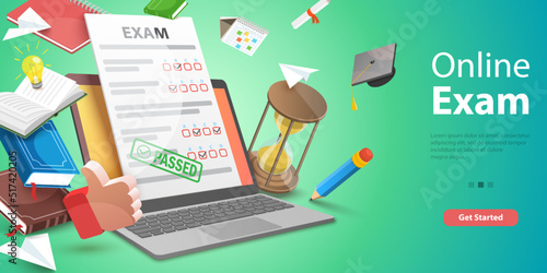 3D Vector Conceptual Illustration of Online Exam, Digital Knowledge Testing