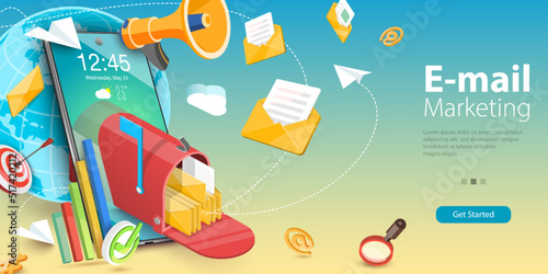 3D Vector Conceptual Illustration of E-mail Marketing, Digital Promotion Campaign
