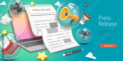 3D Vector Conceptual Illustration of Press Release, Digital Media and Onine News