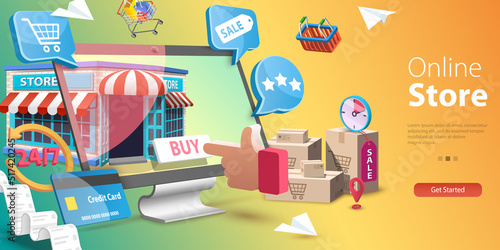 3D Vector Conceptual Illustration of Online Store, Digital Shopping and Delivery