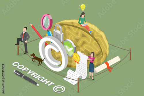 3D Isometric Flat Vector Conceptual Illustration of Copyright and Patent Law, Intellectual Property