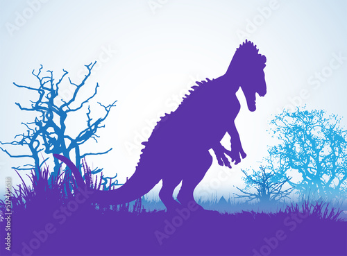 Cryolophosaurus Dinosaurs silhouettes in prehistoric environment overlapping layers; decorative background banner abstract vector illustration