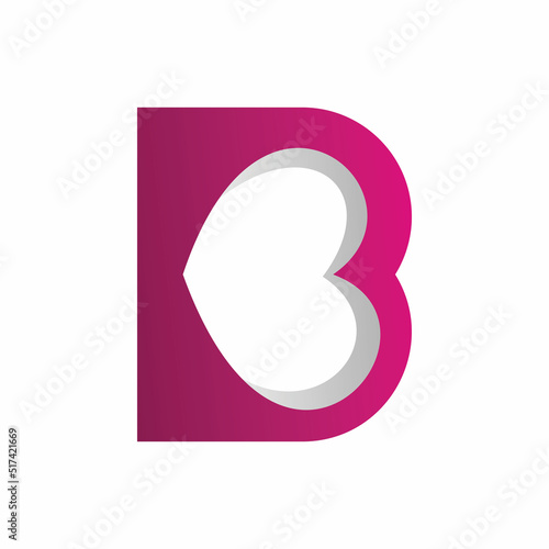 initial letter b love heart logo design