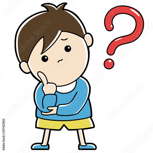 It is an illustration of a boy who is having trouble understanding with Hatena.