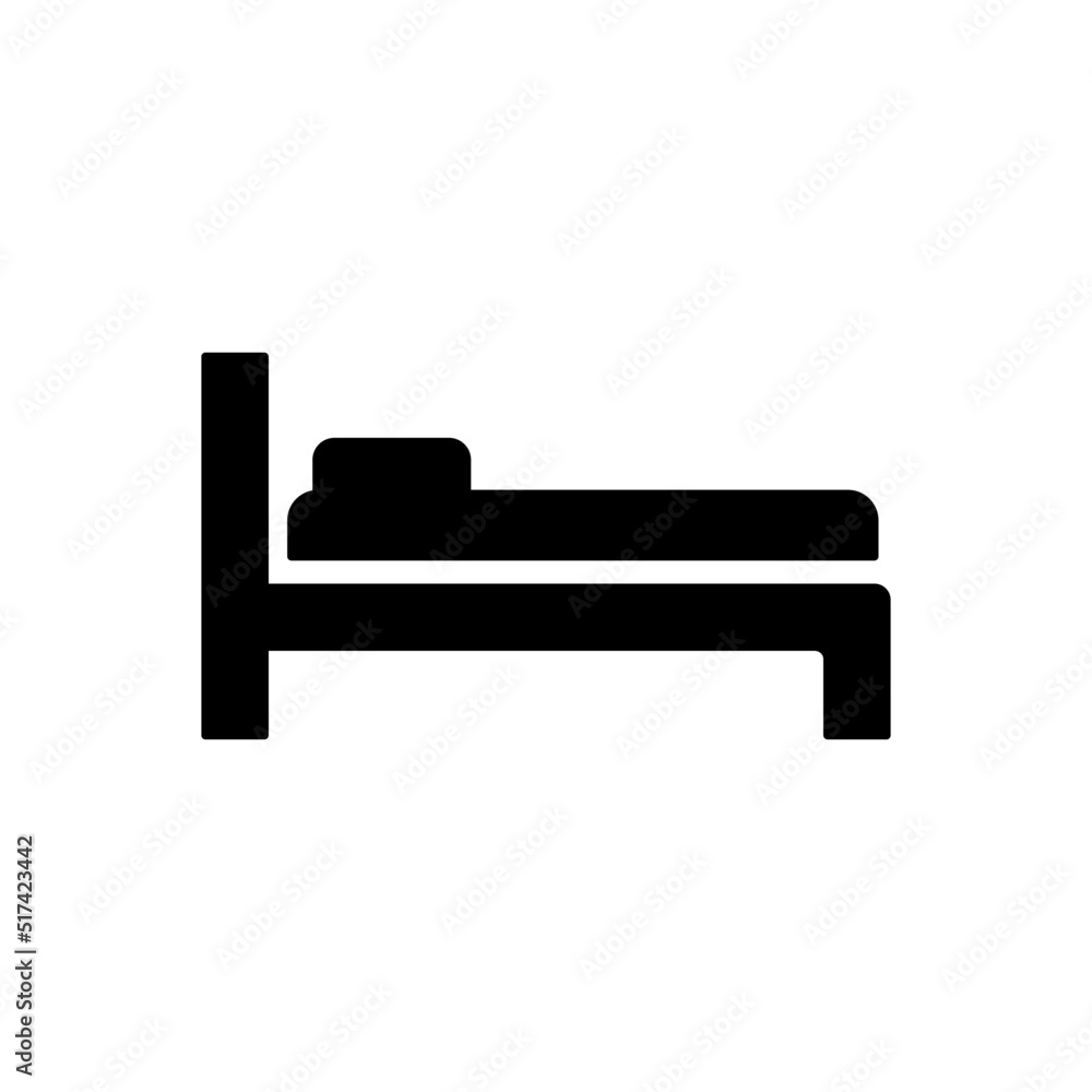Bed furniture icon in black flat glyph, filled style isolated on white background Bed furniture icon in black flat glyph, filled style isolated on white background