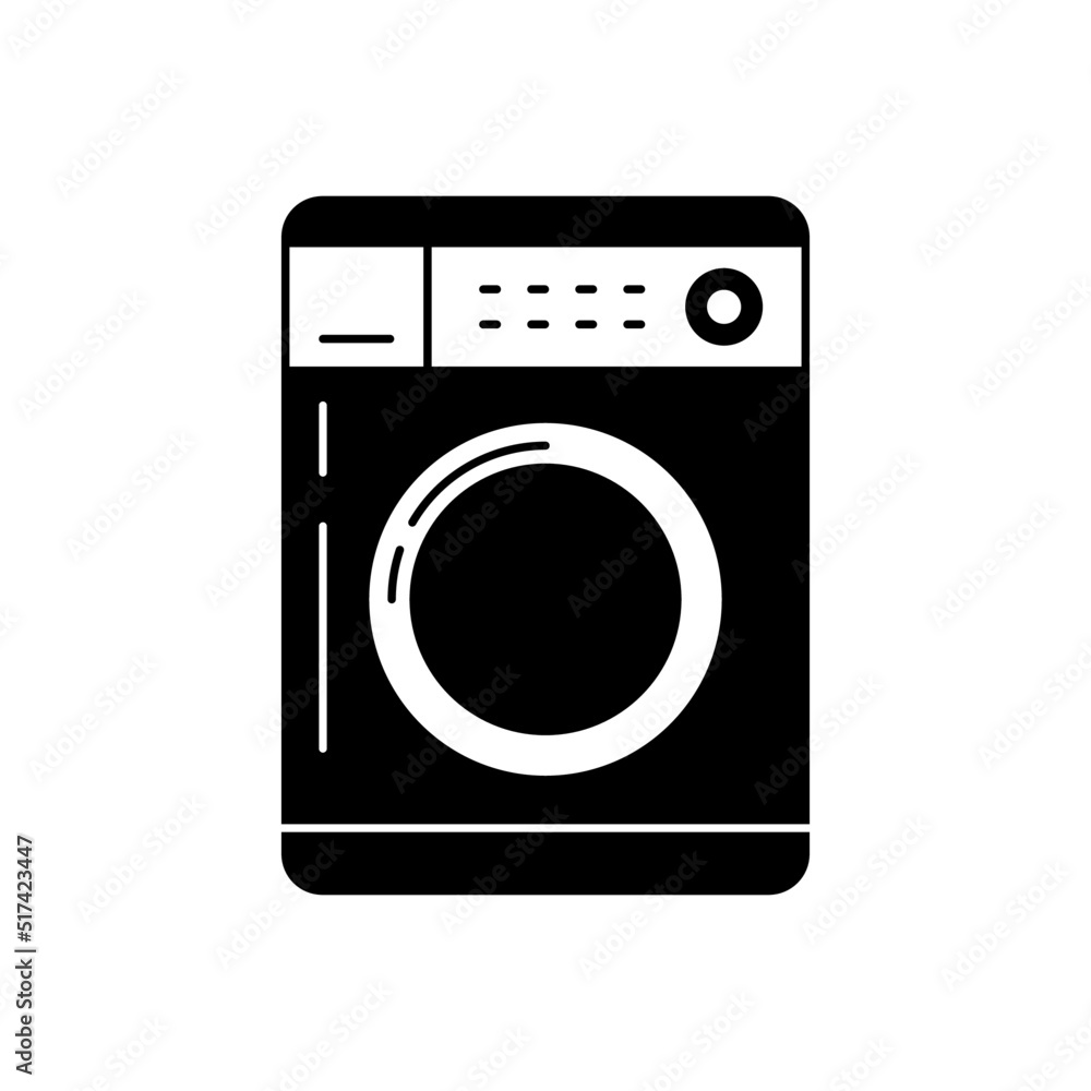 Laundry machine icon in black flat glyph, filled style isolated on white background Laundry machine icon in black flat glyph, filled style isolated on white background