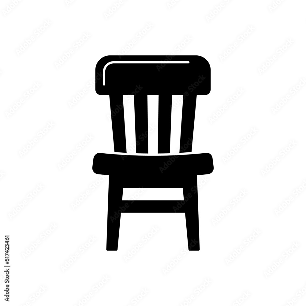 Chair furniture icon in black flat glyph, filled style isolated on white background Chair furniture icon in black flat glyph, filled style isolated on white background