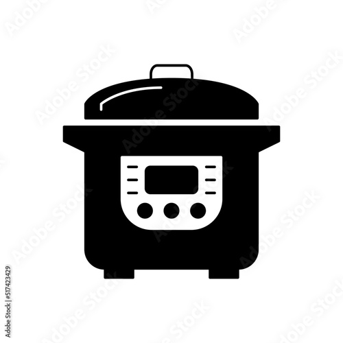 Multicooker icon in black flat glyph, filled style isolated on white background