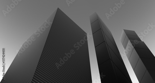 Modern construction building design. Industrial construction houses,buildings.Black and white architecture of the facade of high-rise buildings. 3D render.