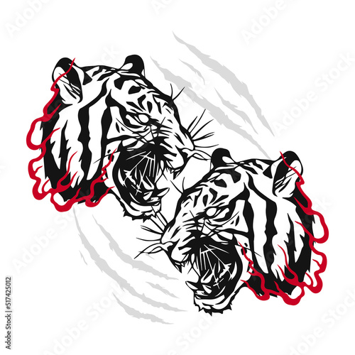 vector illustration of two tiger heads