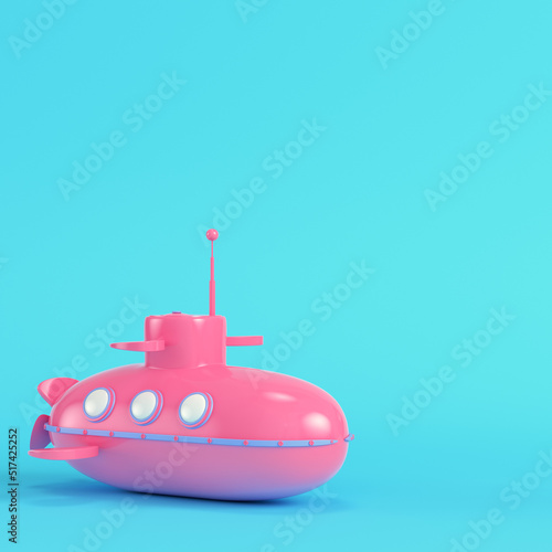 Pink tou submarine on bright blue background in pastel colors