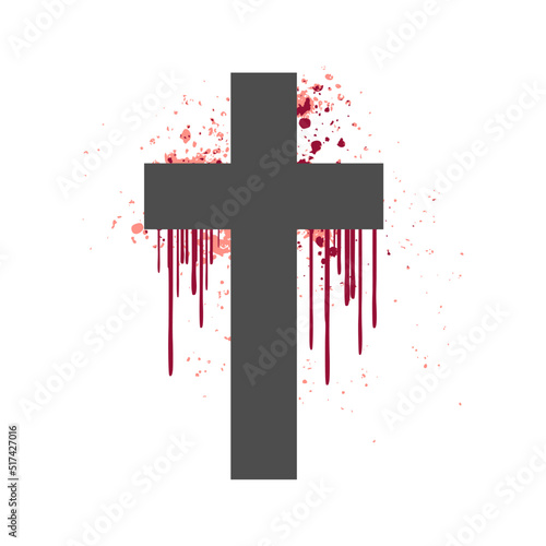 Christian cross with blood. Good Friday, Easter day. Christian backdrop. Biblical faith, gospel, salvation concept. Jesus Christ Crucifixion.