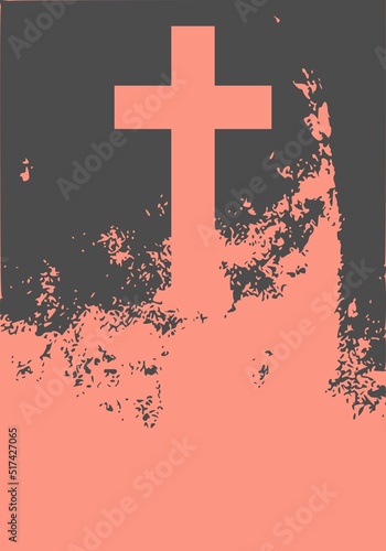 Grunge style christian cross for Ash Wednesday web banner or social graphic. The first day of Lent is a holy day of prayer and fasting.