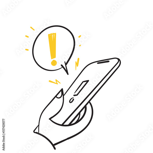 hand drawn doodle threat detection on mobile illustration vector