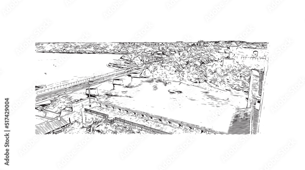 Obraz premium Building view with landmark of Narva is a municipality and city in Estonia. Hand drawn sketch illustration in vector.
