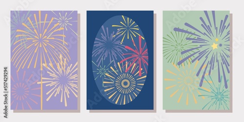 Set of Fire Works Frames. Fire works decoration template collection. Fireworks illustration for festival, event and promotion. Vector illustraiton.