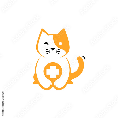 illustration of a cat combined with a medical symbol, very suitable for a cat clinic company