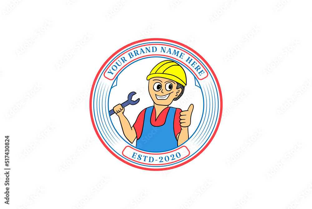 Worker Plumber Mechanic Engineer Mascot Cartoon Character for Fix Service Logo Design Vector Worker Plumber Mechanic Engineer Mascot Cartoon Character for Fix Service Logo Design Vector
