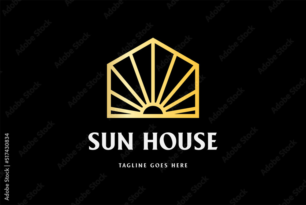 Simple Minimalist Golden Elegant Luxury Geometric Sun House Logo Design Vector Simple Minimalist Golden Elegant Luxury Geometric Sun House Logo Design Vector