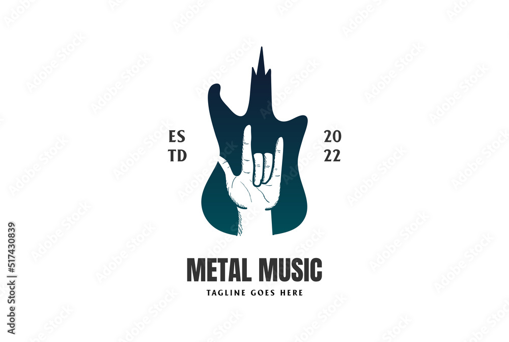 Vintage Retro Hand Guitar Metal Rock for Music Instrument Concert Show Festival Logo Design Vector