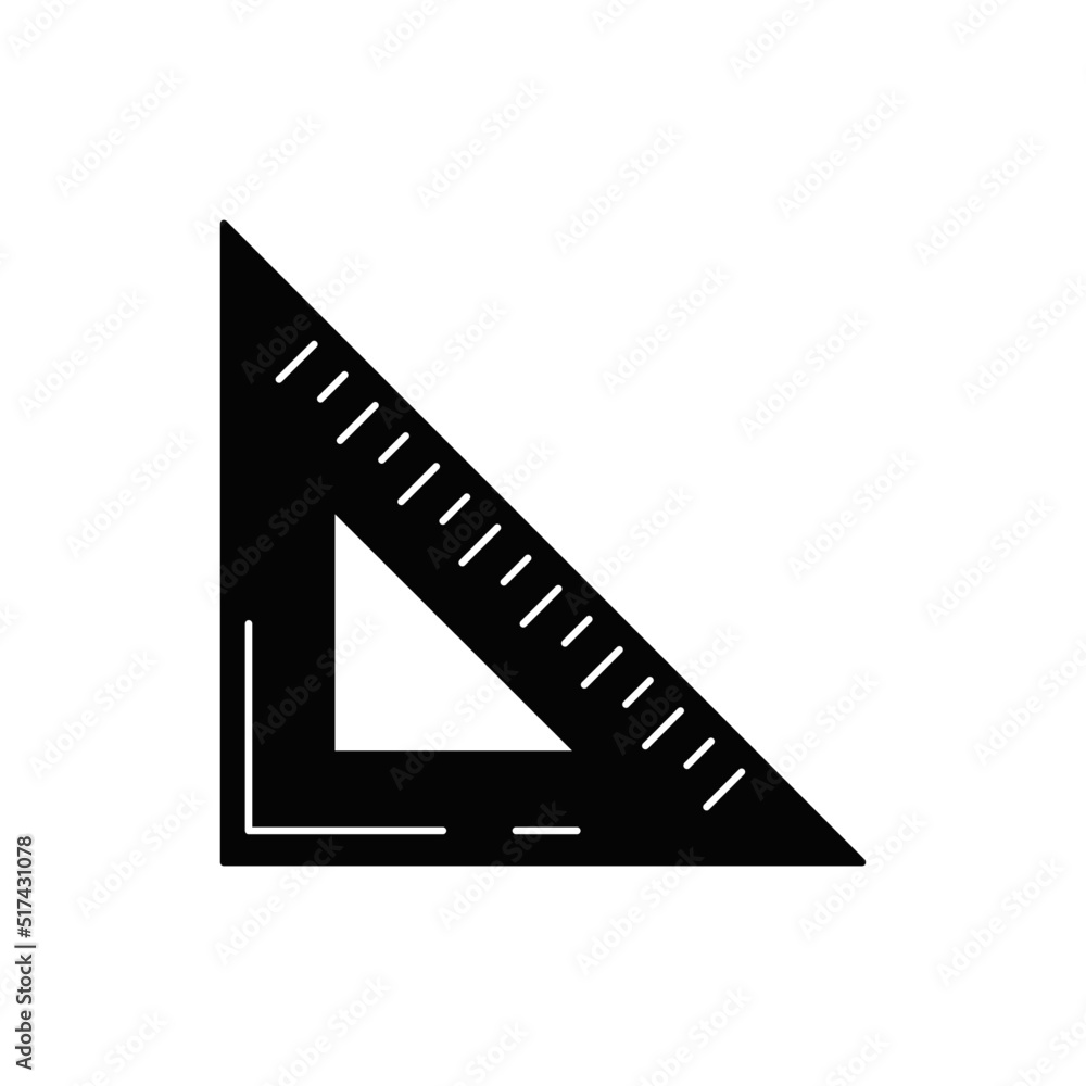 Triangle ruler, geometry icon in black flat glyph, filled style isolated on white background Triangle ruler, geometry icon in black flat glyph, filled style isolated on white background