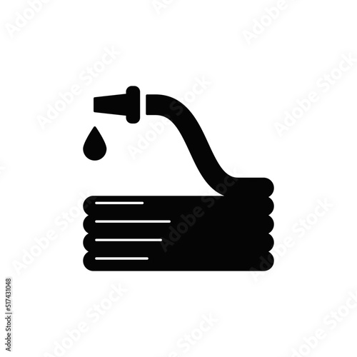 Garden hose icon in black flat glyph, filled style isolated on white background