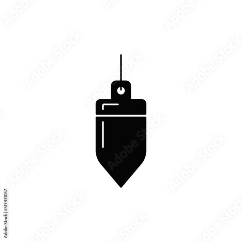 Plumb bob icon in black flat glyph, filled style isolated on white background