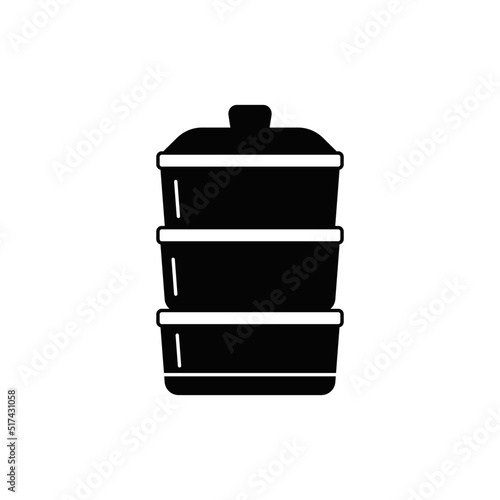 Steamer pot icon in black flat glyph, filled style isolated on white background