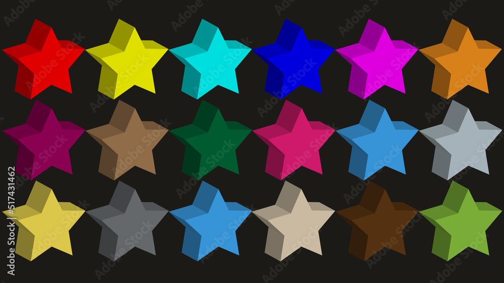 Obraz premium 3D colorful star pattern isolated on black background.
