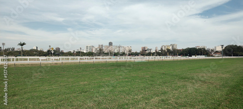 jockey grass buildings skyline stone hill christ the redeemer fence lawn race horse bet city horizon landscape parking garden foliage tree bromeliad flowers leaf bird sky loon stands stadium spotlight