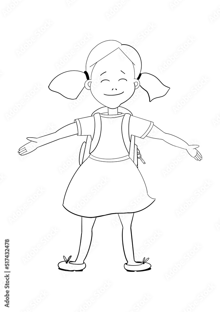 Happy schoolgirl with ponytails isolated illustration Happy schoolgirl with ponytails isolated illustration
