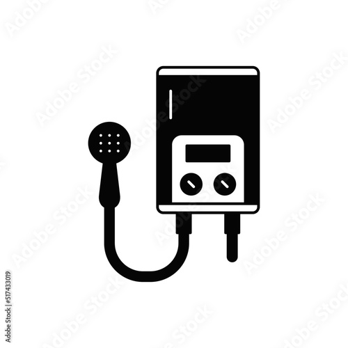 Water heater tank icon in black flat glyph, filled style isolated on white background