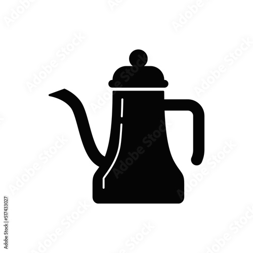 Coffee kettle, percolator icon in black flat glyph, filled style isolated on white background
