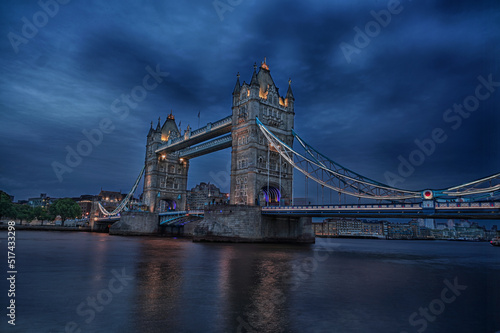 Tower Bridge as dusk settles on a rainy night