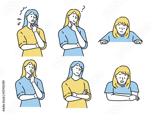 驚く男性のイラスト(迷う、疑問、好奇心、悩む、想像、心配) An illustration of a surprising woman peeping into it.Disturbed, questioned, curious, troubled, imagined, worried.