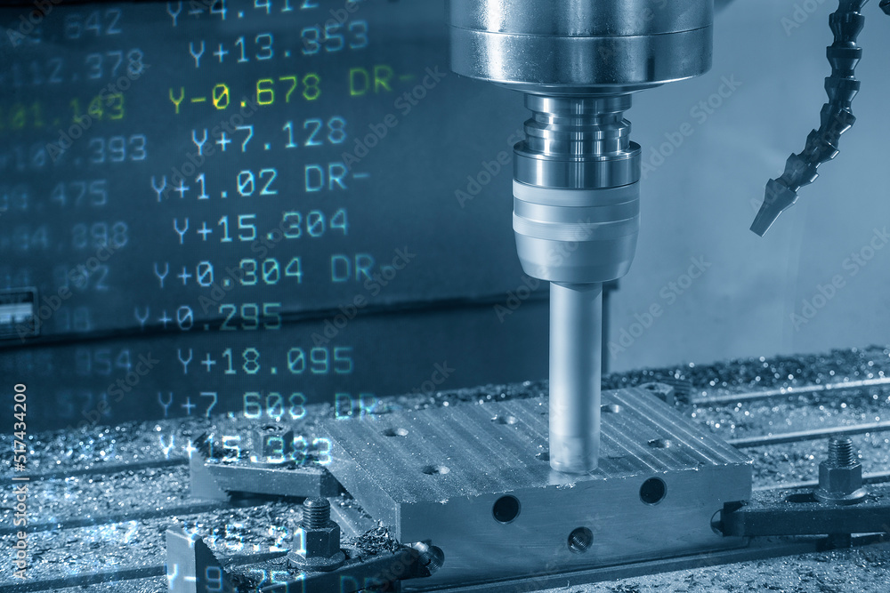 Abstract scene of the CNC milling machine and G-code data background. Abstract scene of the CNC milling machine and G-code data background.