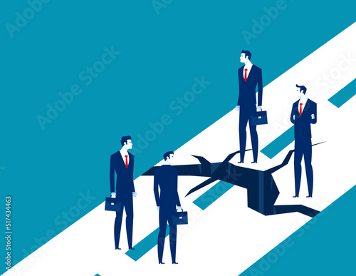 Business team with crack in the road blocks. Business risk vector illustration