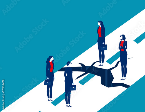 Business team with crack in the road blocks. Business risk vector illustration