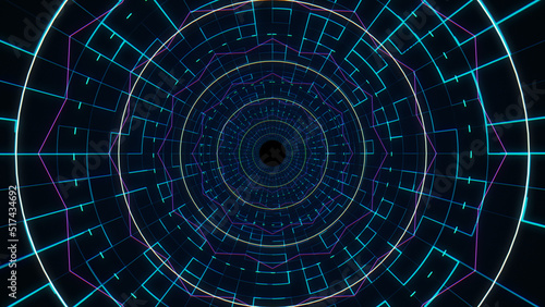 Abstract Retro Digital Tunnel Technology VJ Loop Infinity Zoom Neon Light Background