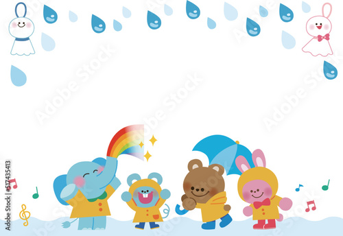 雨の日のお出かけが楽しい動物たちのイラスト