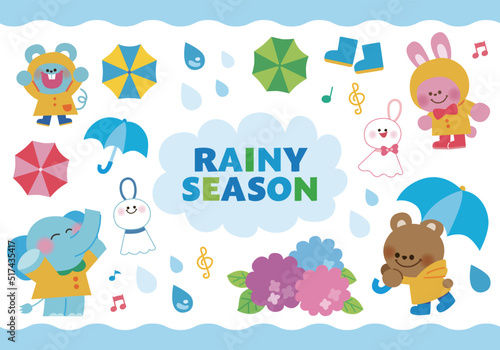 雨の日のいろいろな動物セット