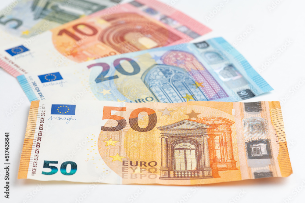 5, 10, 20, 50 euro banknotes. Money on white background 5, 10, 20, 50 euro banknotes. Money on white background