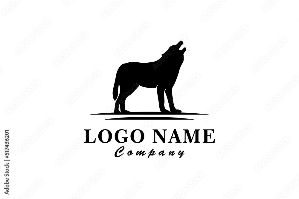 Walking Black Wolf Fox Dog Coyote Jackal Rustic Vintage Silhouette Retro Hipster Logo Design