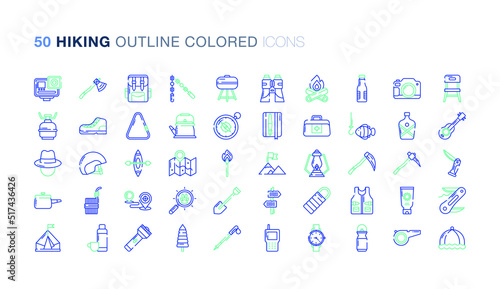 Hiking Outline Colored icon set