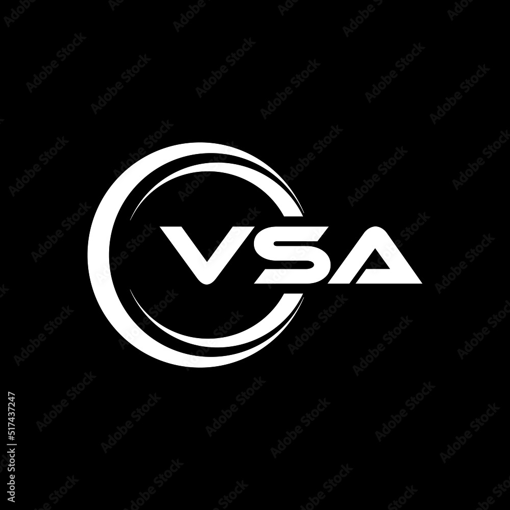 VSA letter logo design with black background in illustrator, cube logo